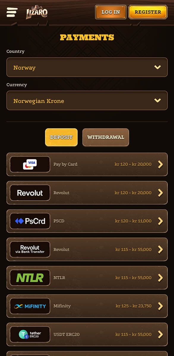 Lizaro Casino Payments