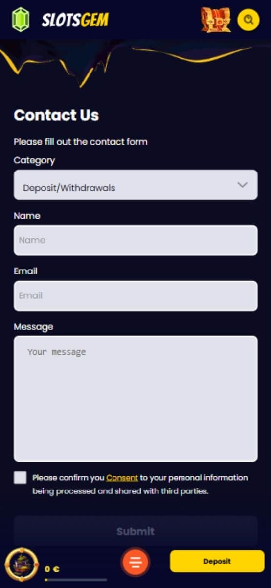 SlotsGem Casino Support