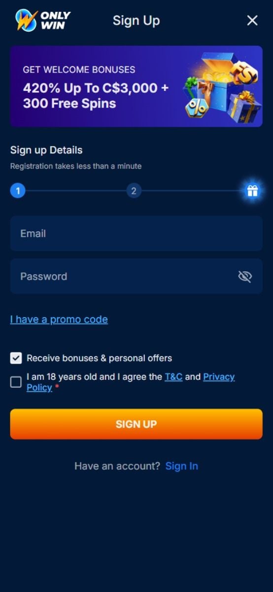 onlywin registration