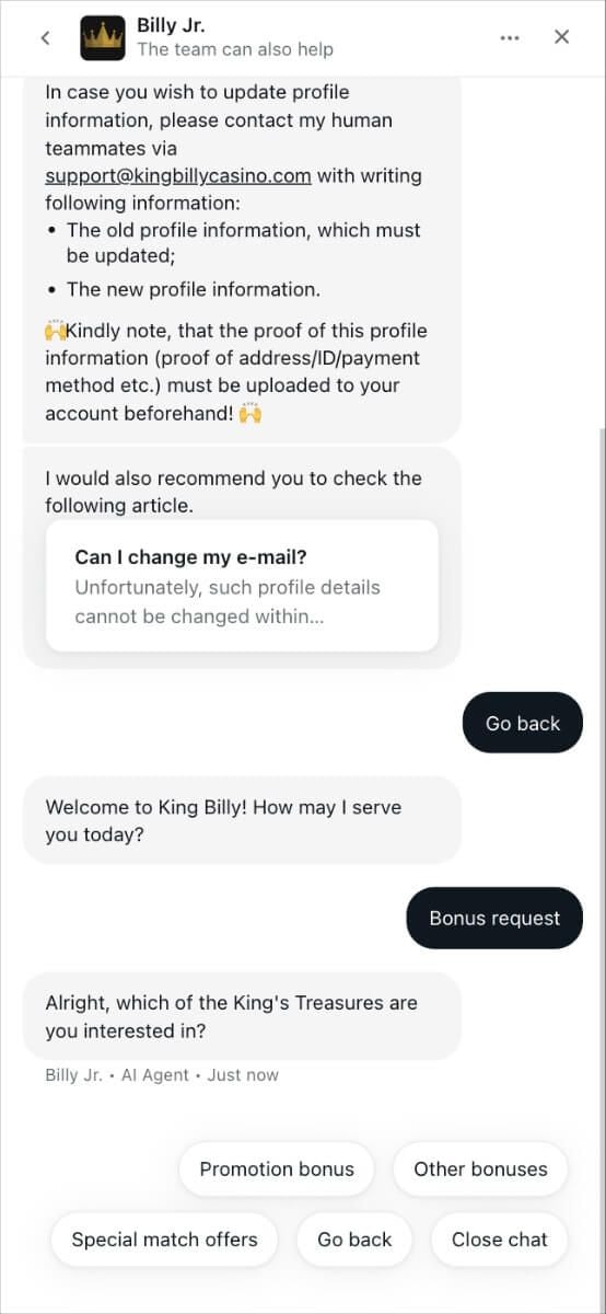 King Billy Casino Support