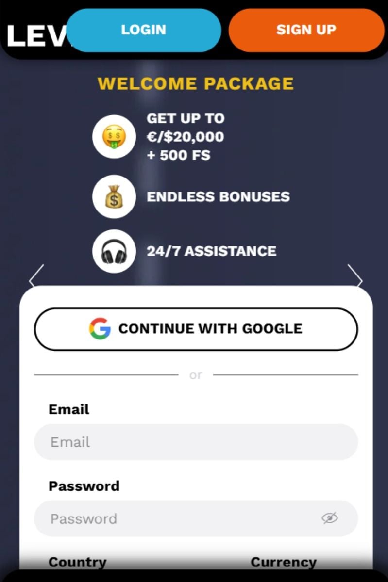 levelup casino registration