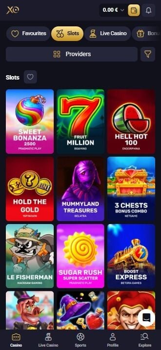 RollXO Casino games lobby