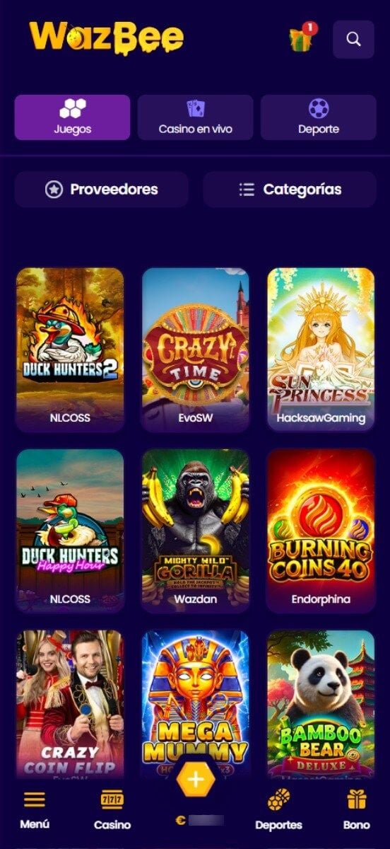 Wazbee Casino juegos