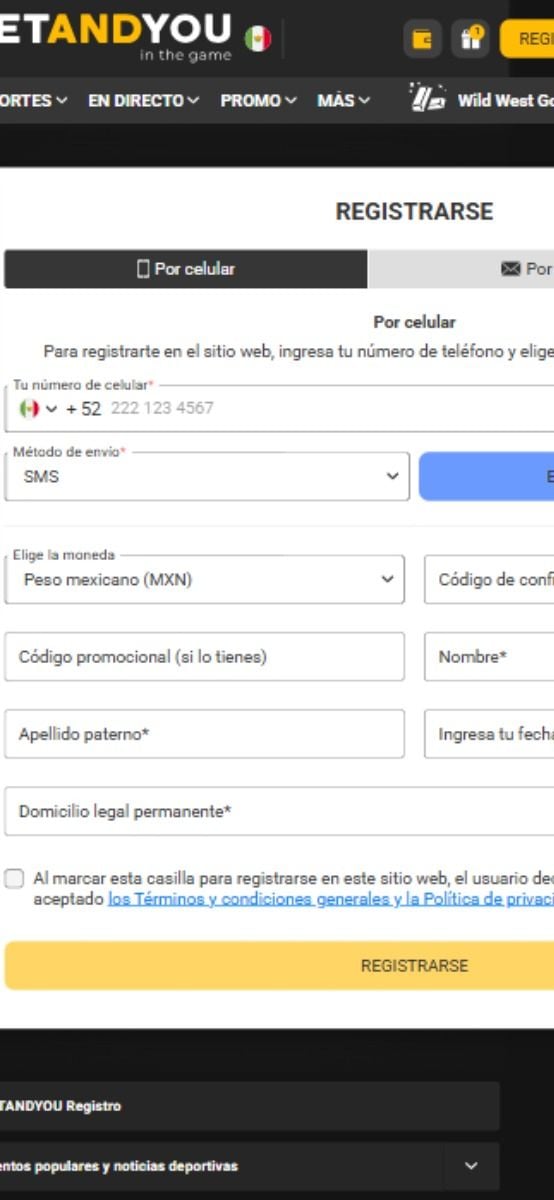 Betandyou formulario de registro