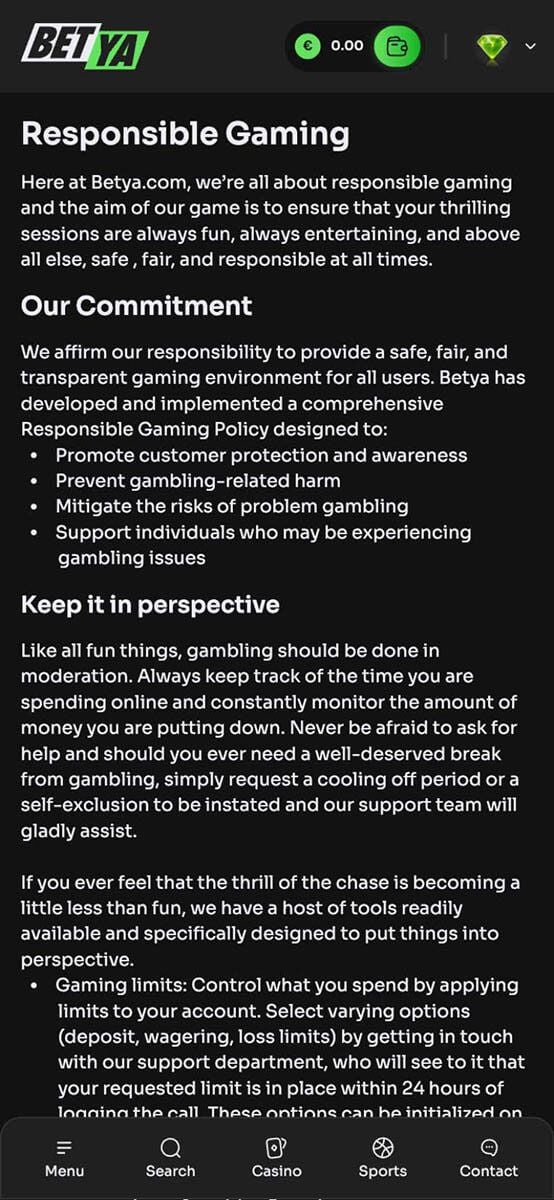 Betya Casino Responsible Gambling Tools