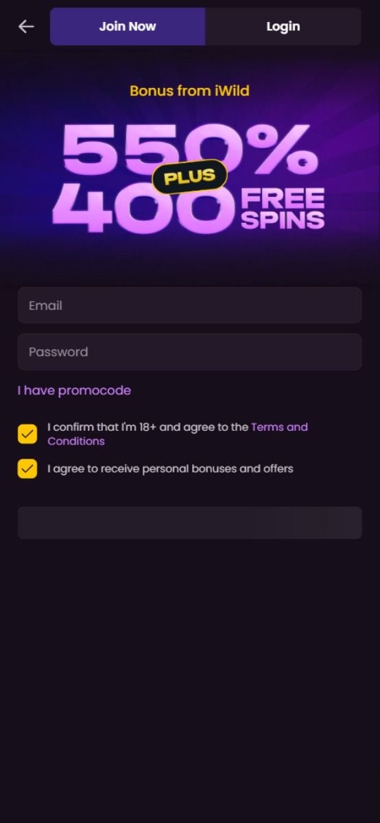 iwild casino Registration Form