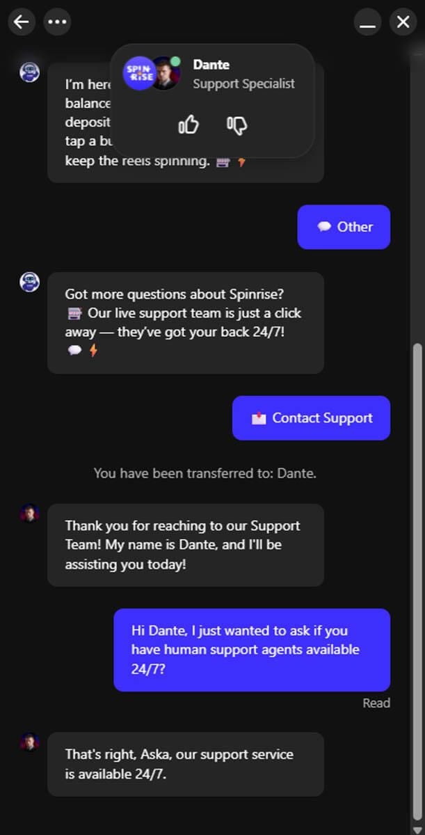 Spinrise Casino Support