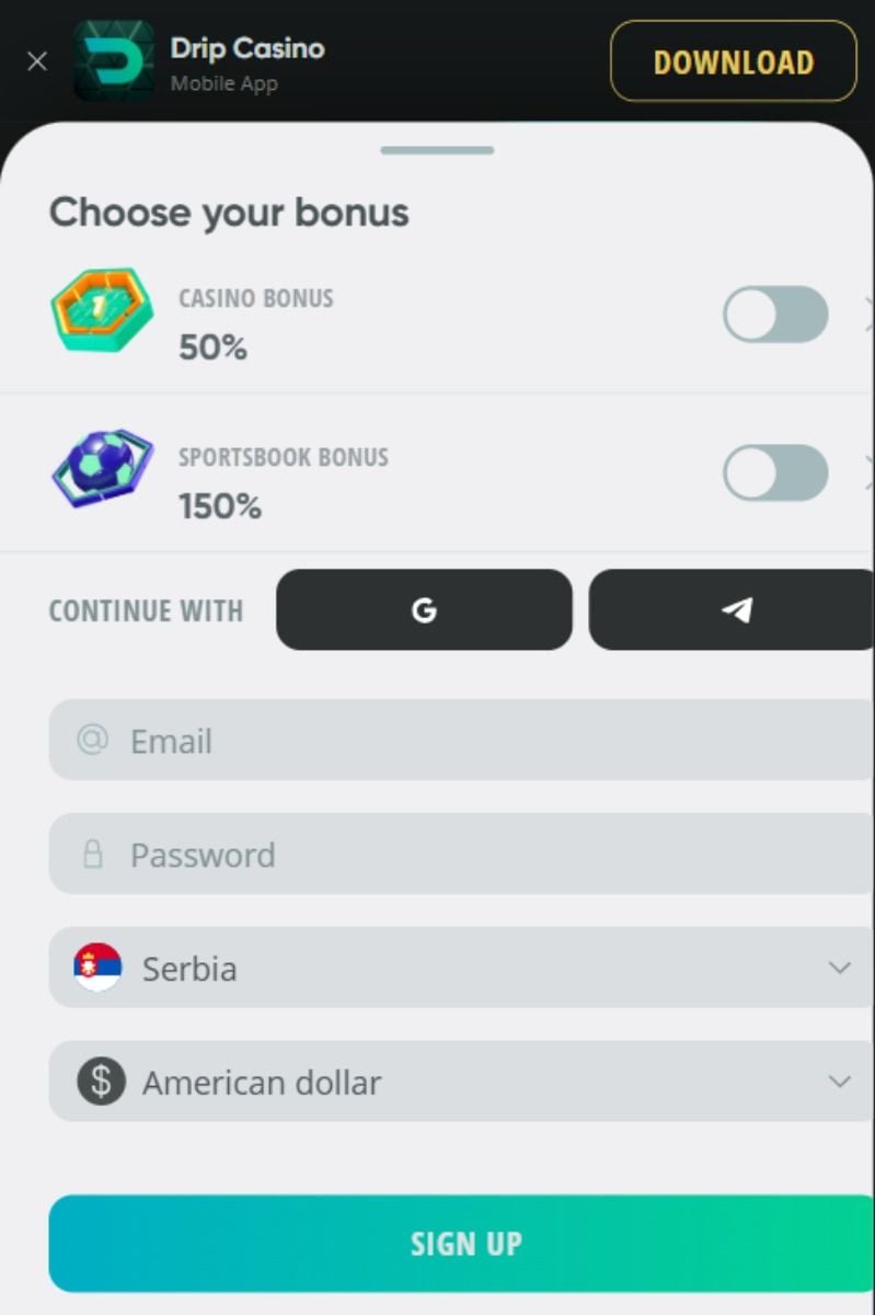 Drip Casino Registration Form