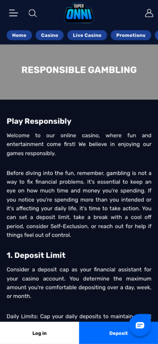 SuperOnni Casino Responsible Gambling Tools
