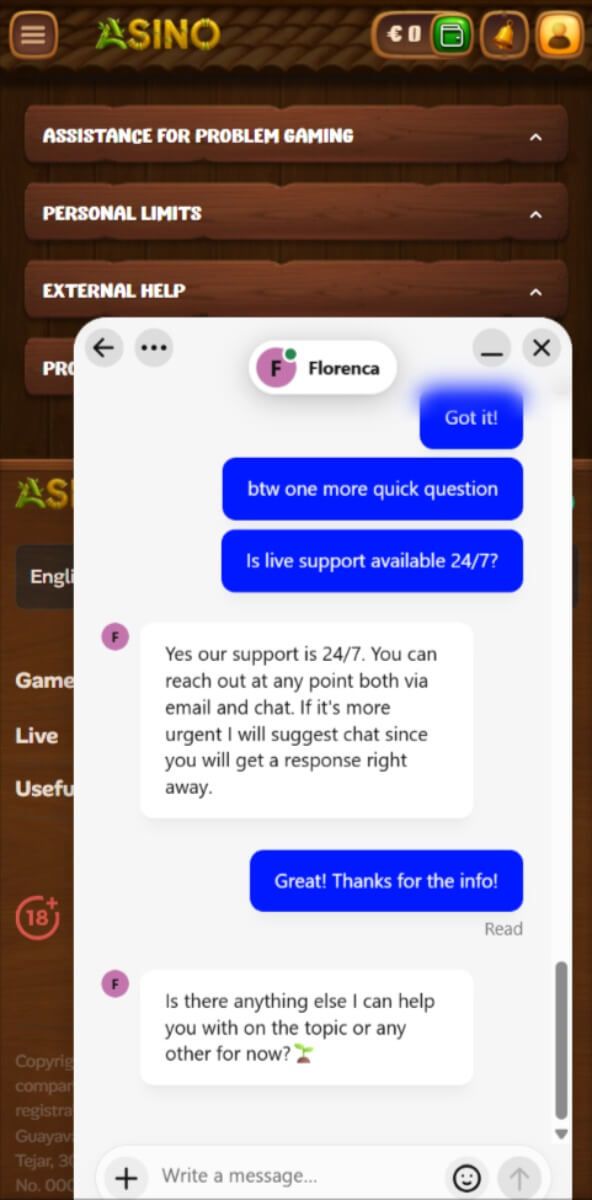 Asino Casino Support