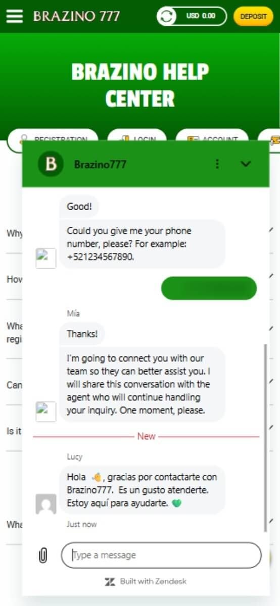 Brazino777 Casino Support