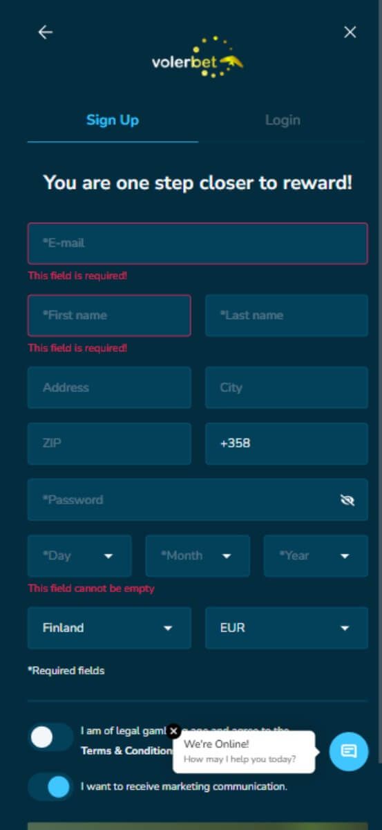 Volerbet Casino Registration Form