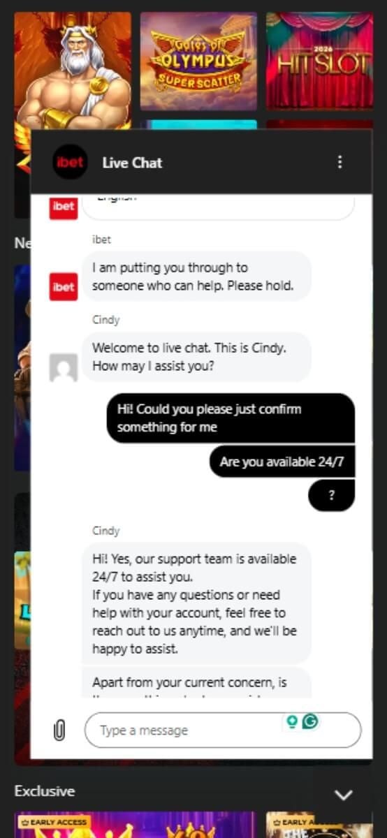 ibet Casino Support