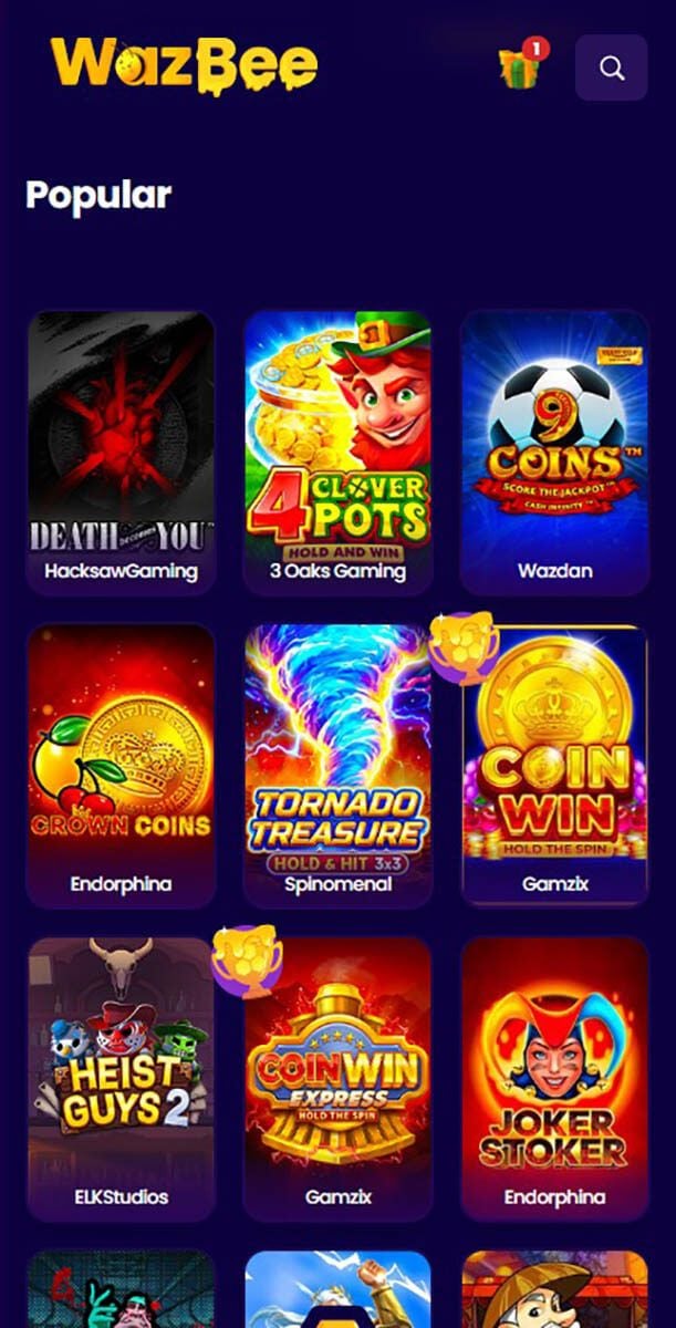 Wazbee Casino Games Lobby