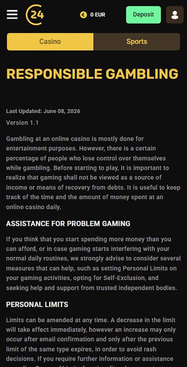 24Casino Responsible Gambling