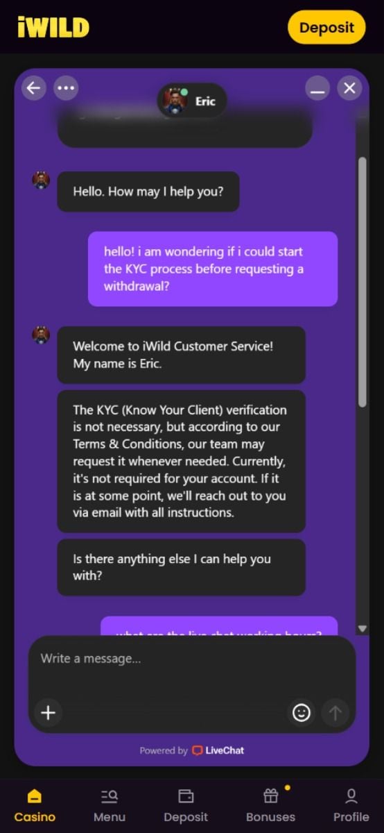 iwild casino support