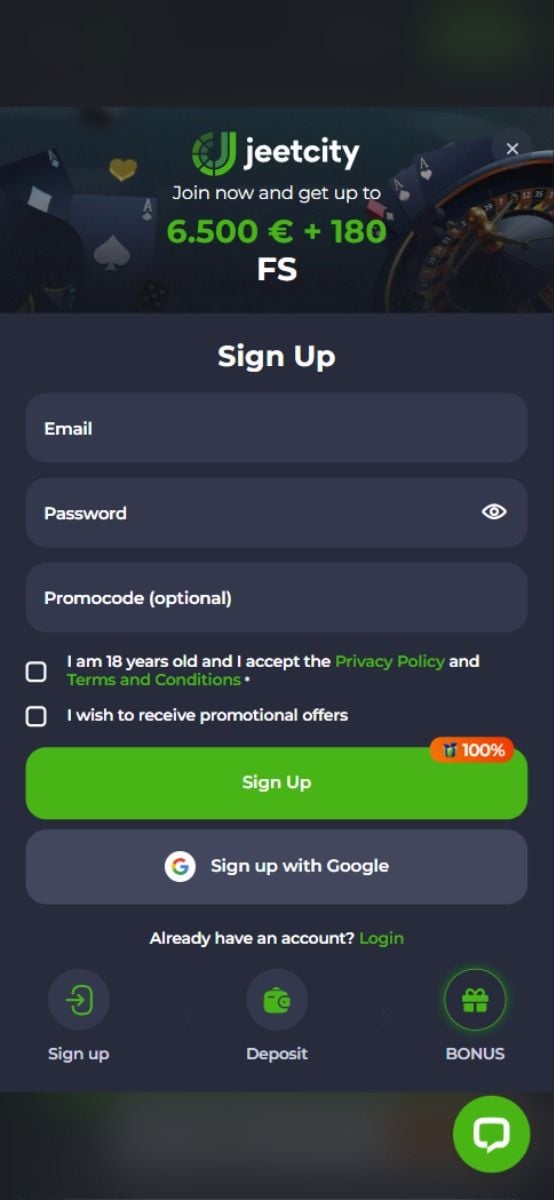 jeetcity casino registration form