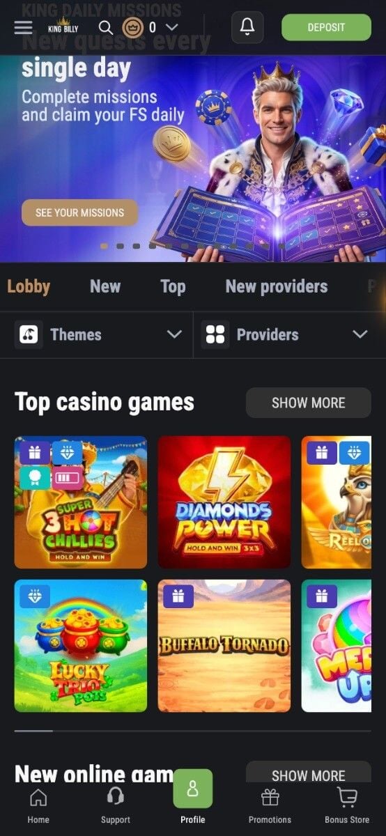 King Billy Casino Games Lobby