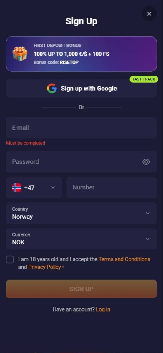 Retro Bet Casino Registration Form