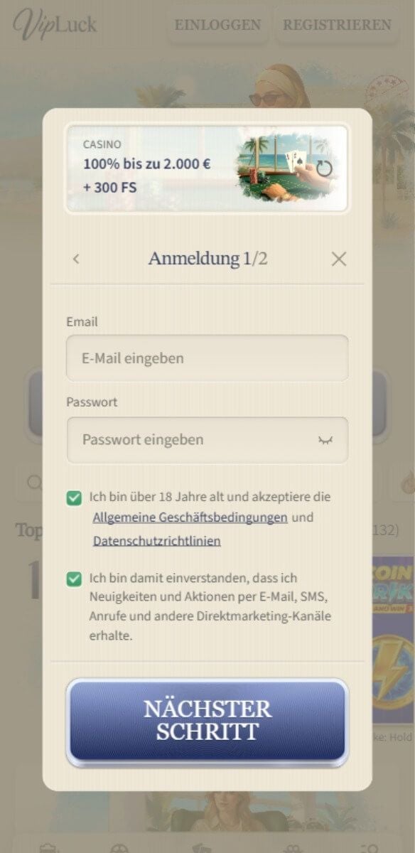 VipLuck Casino Registrierung