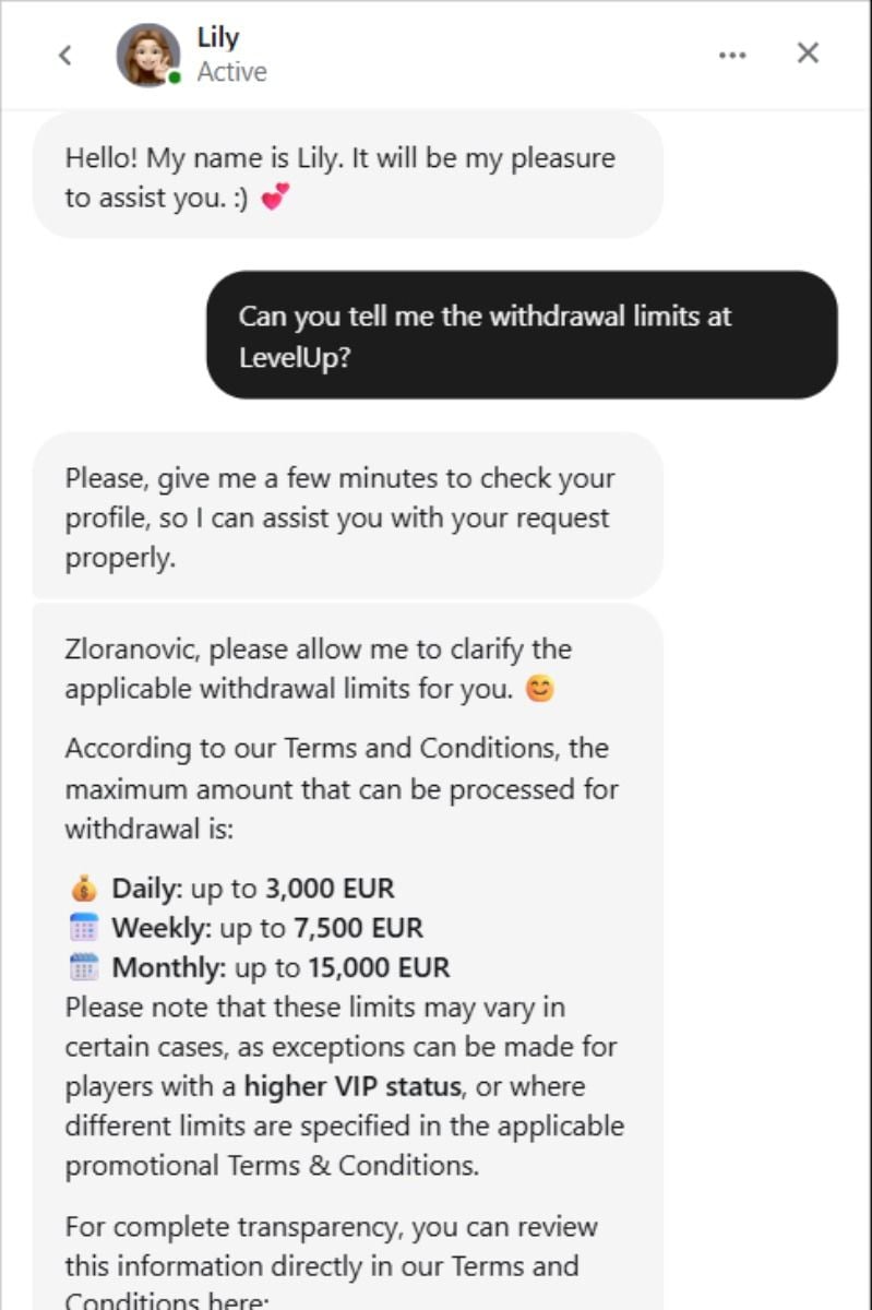 levelup casino support