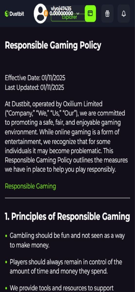 dustbit casino RG tools