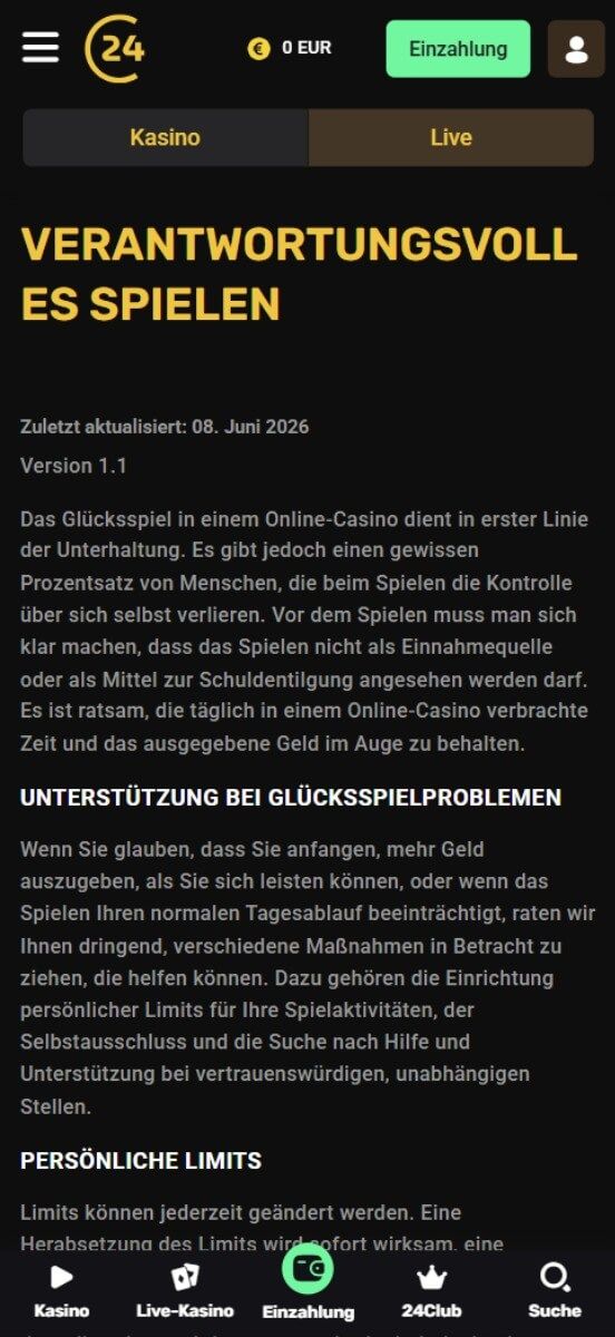 24Casino verantvortungsvolles Spielen