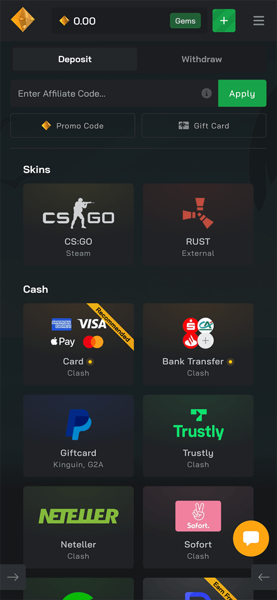 Clash.gg Casino Payments