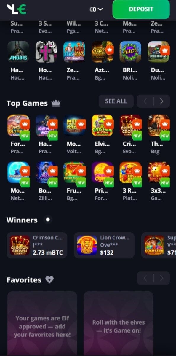Lucky Elf Games Lobby
