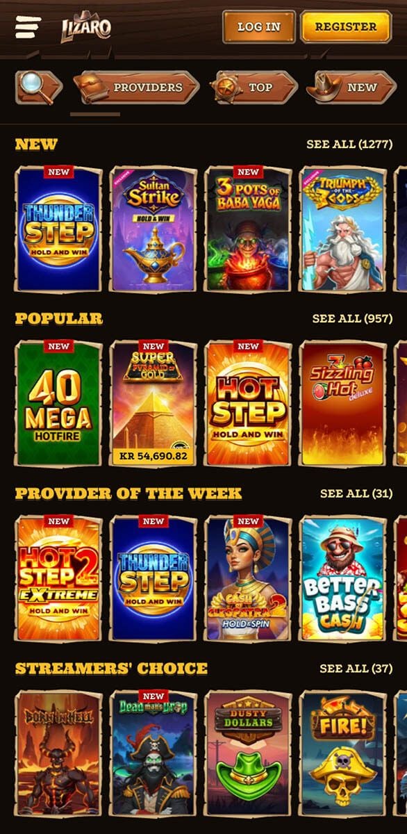 Lizaro Casino Games Lobby