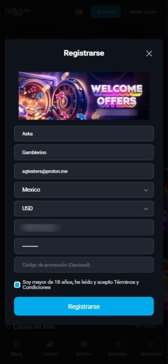 MyStake Casino Inscripción