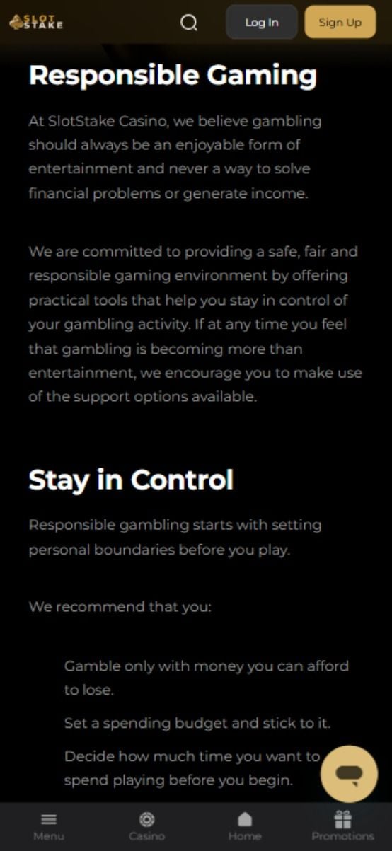 SlotStake Reponsible Gambling 