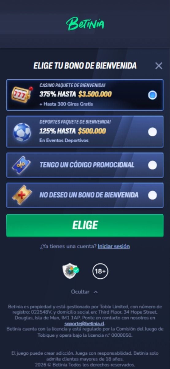 Betinia formulario de registro