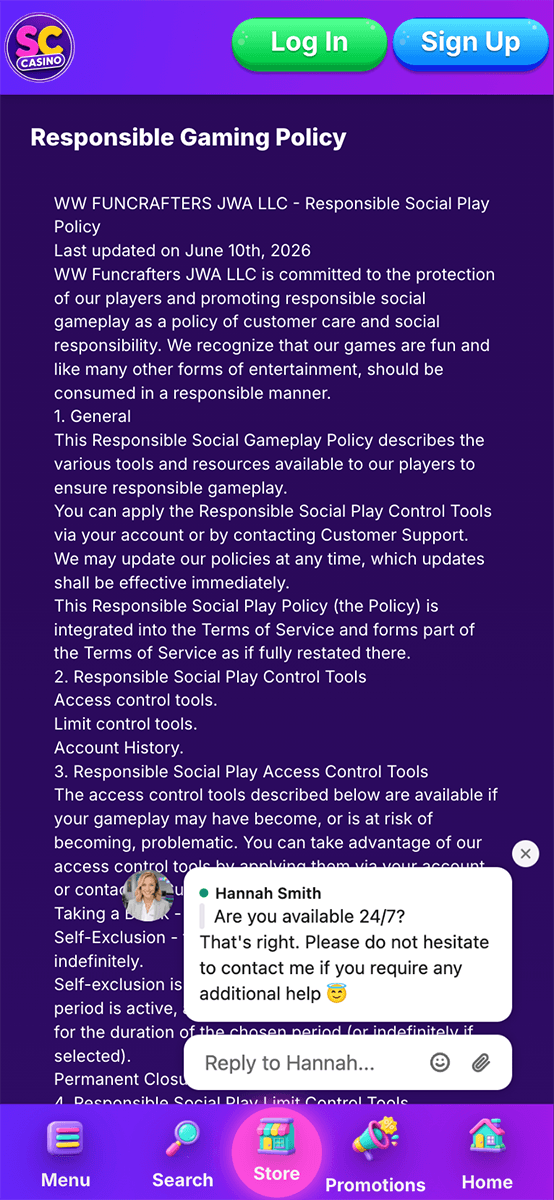 Sweepstake Casino Responsible Gambling Tools