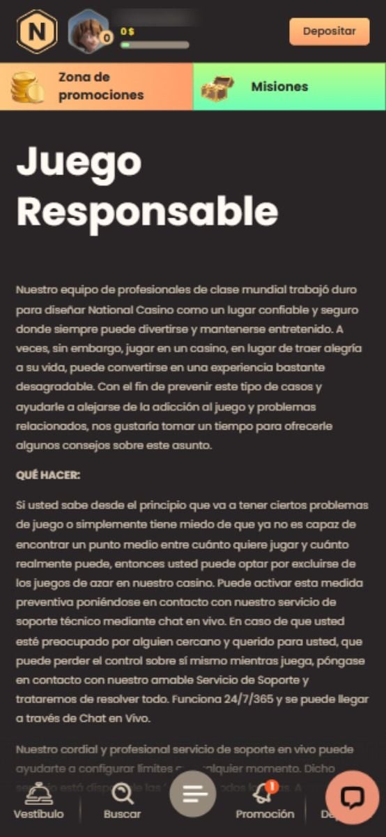 National Casino juego responsable