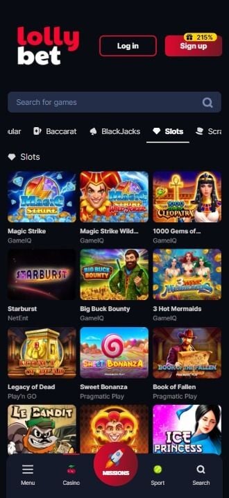 LollyBet Games Lobby