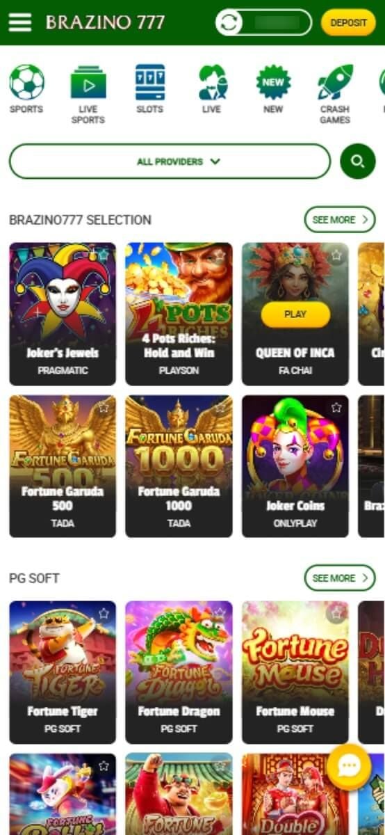 Brazino777 Casino Games Lobby