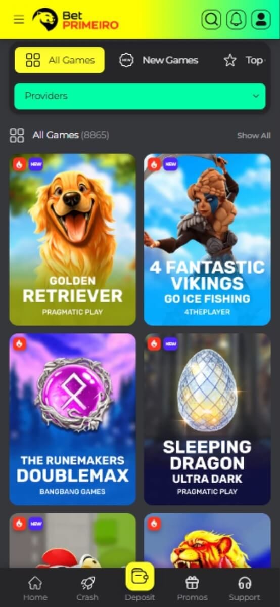BetPRIMEIRO Casino Games Lobby
