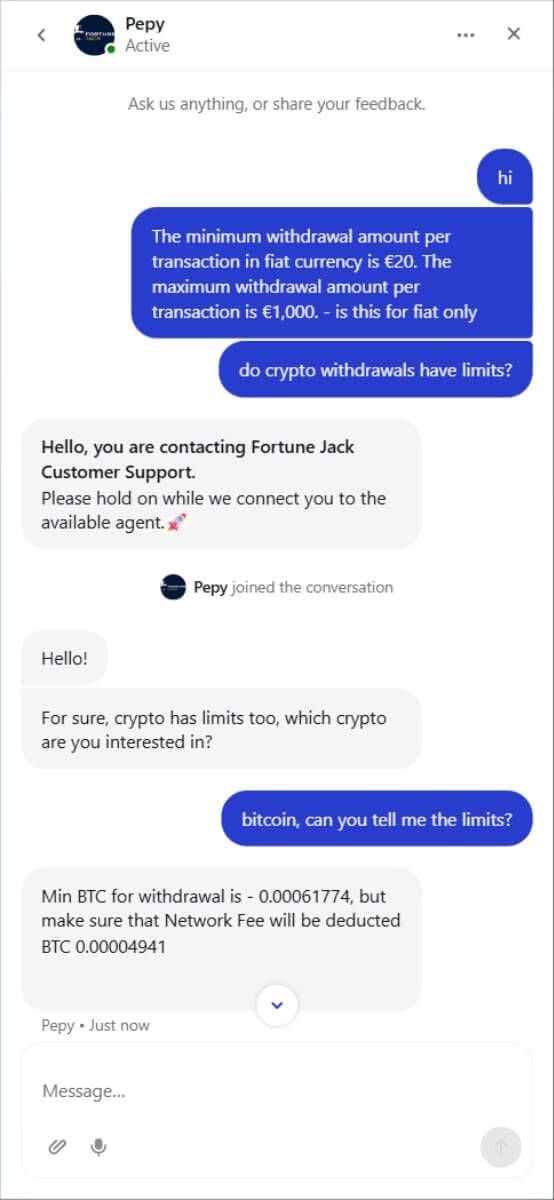FortuneJack Casino Support
