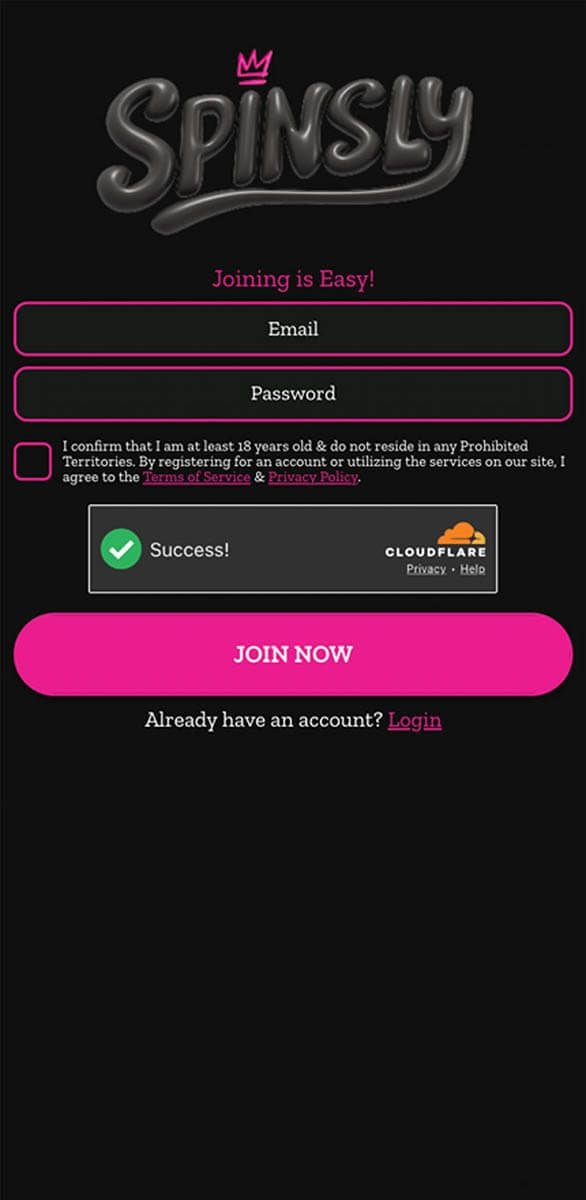 Spinsly Casino Registration Form