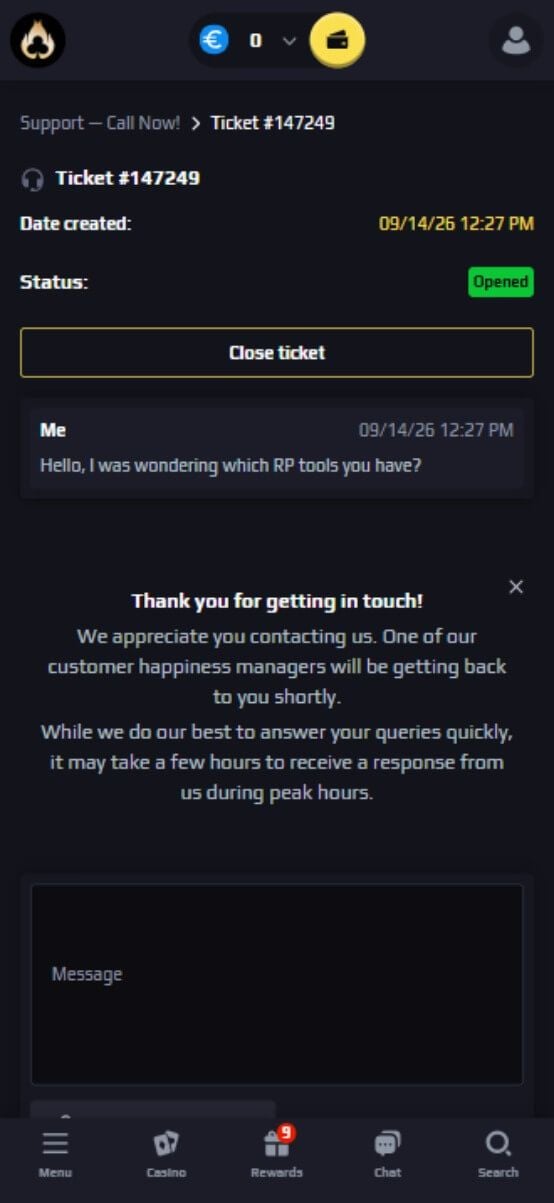 Heats Casino Customer support