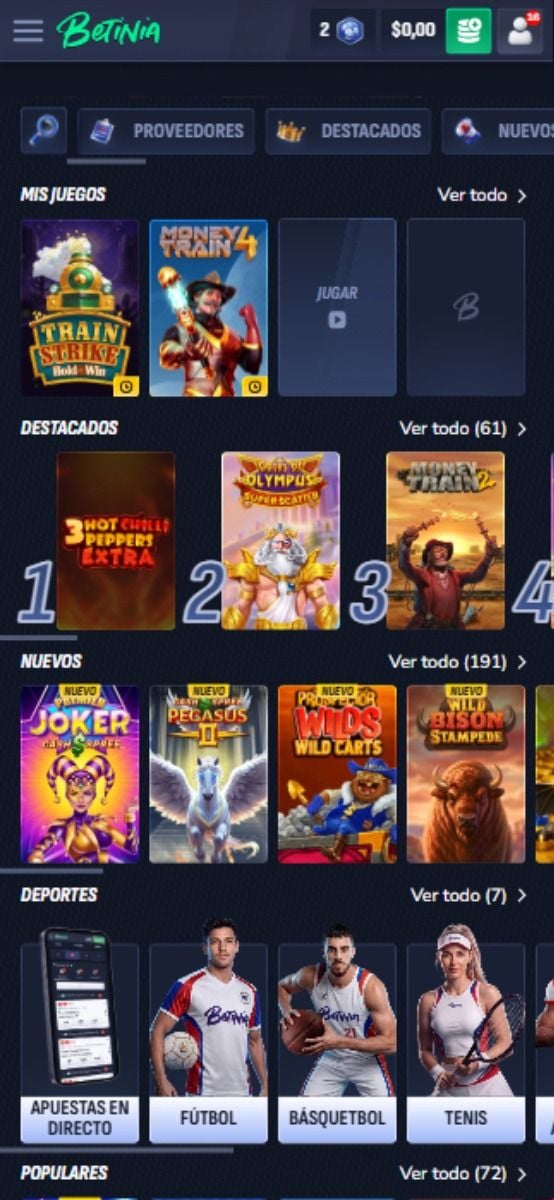 Betinia Casino juegos