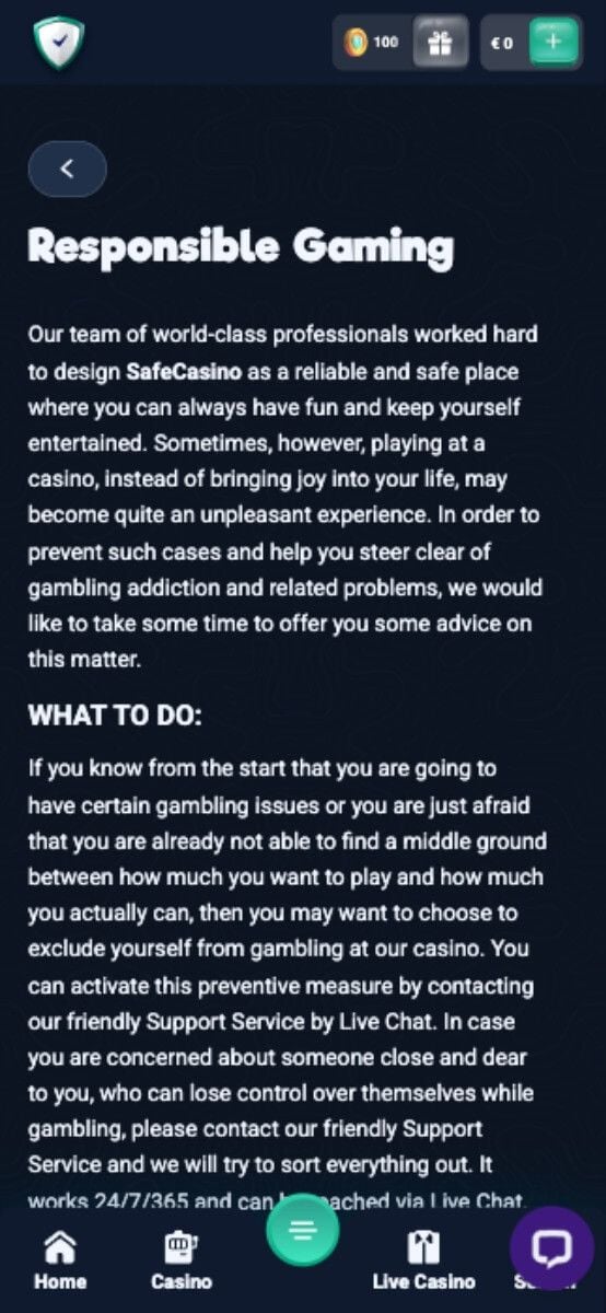 SafeCasino Responsible Gambling