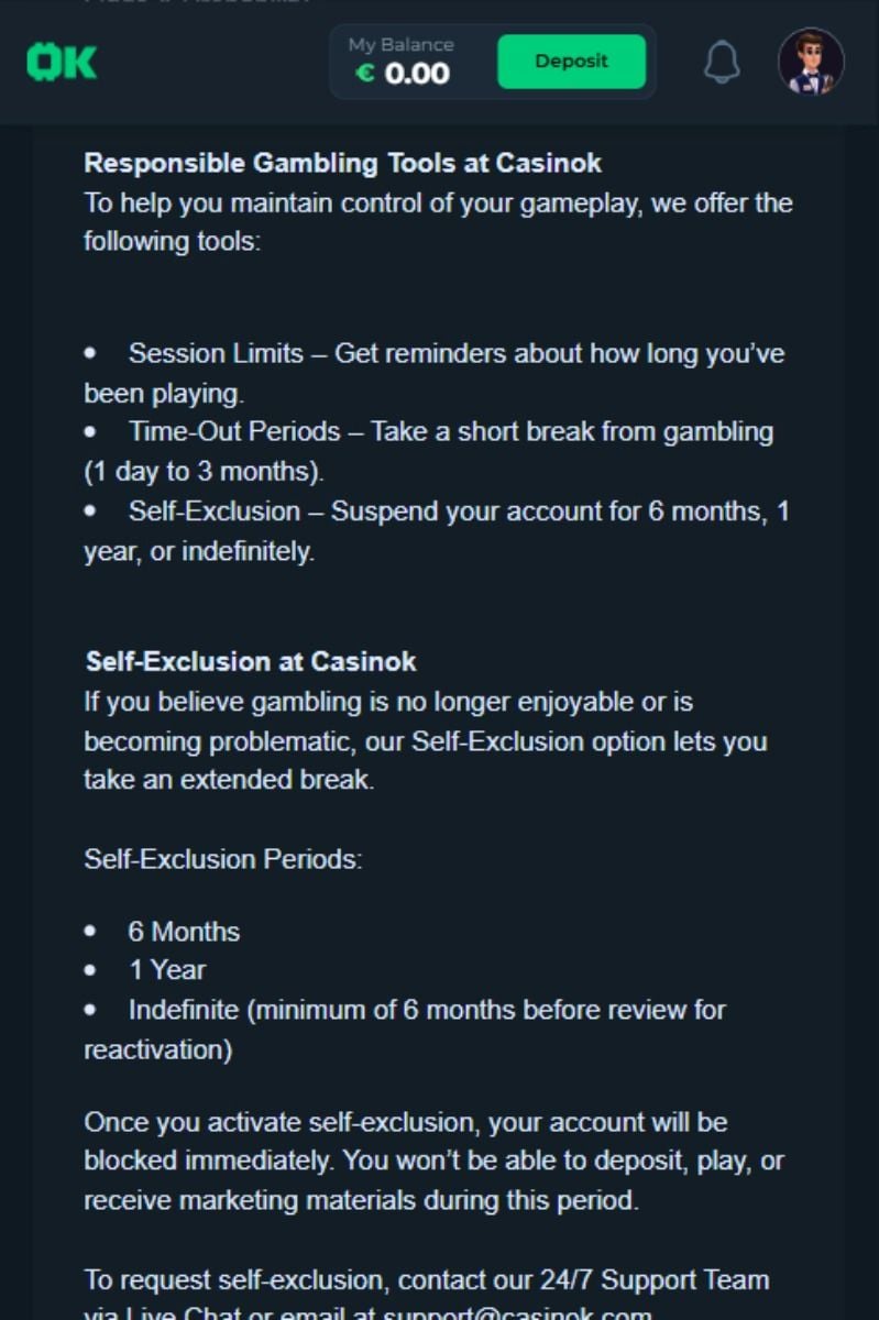 casinok responsible gambling