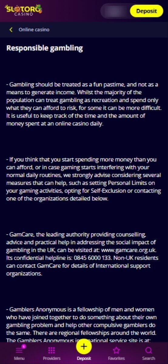 Slotoro Casino Responsible Gambling