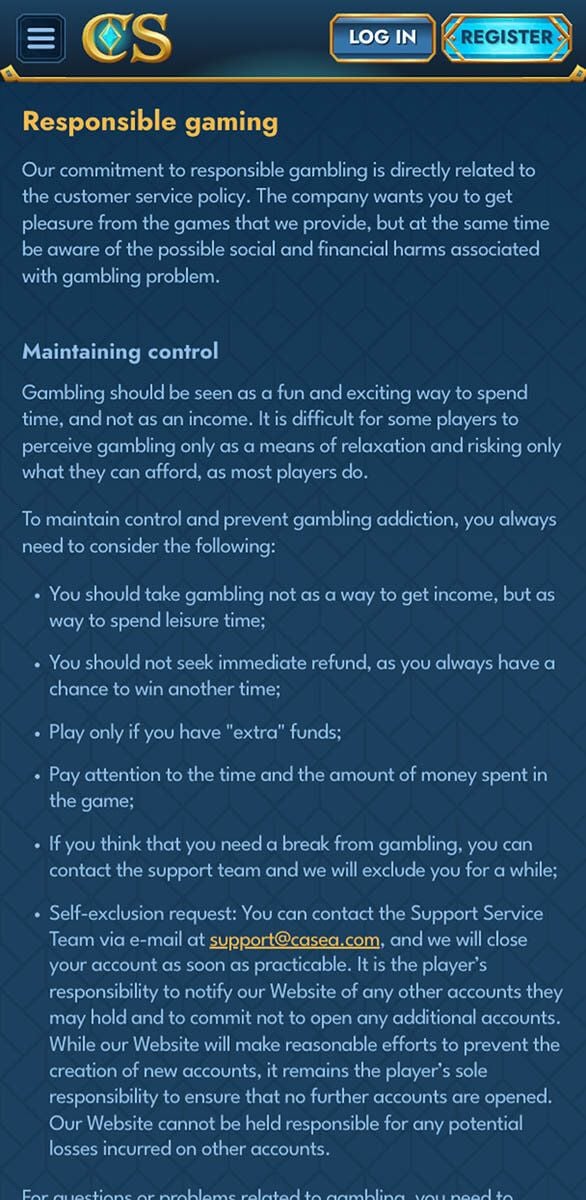 Casea Casino Responsible Gambling Tools