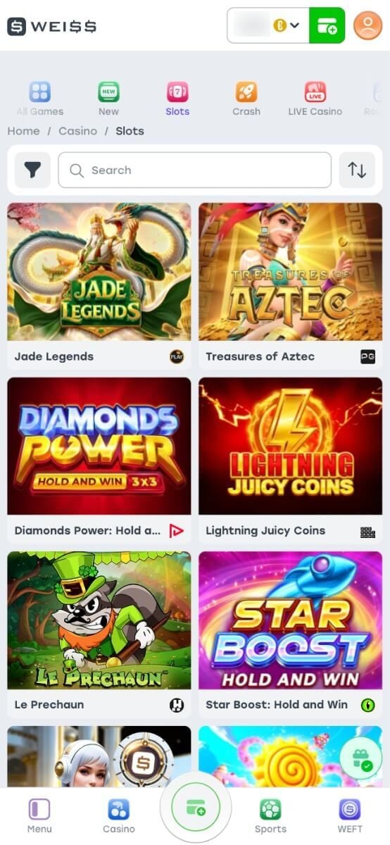 Weiss Casino Games Lobby