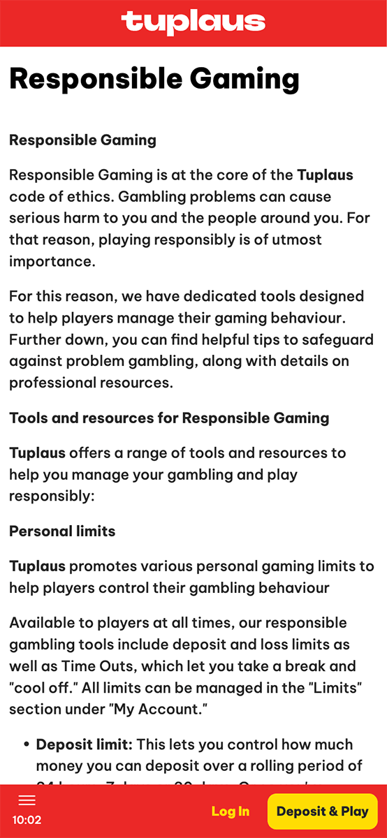 Tuplaus Casino Responsible Gambling Tools
