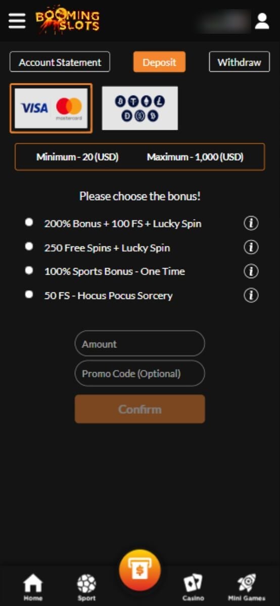 BoomingSlots Casino pagos