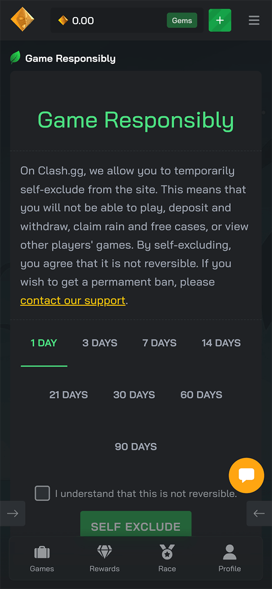 Clash.gg Casino Responsible Gambling Tools